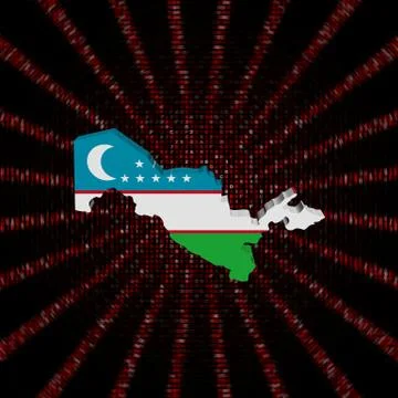 Uzbekistan map flag on red hex code burst illustration 库存插图