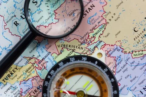 Uzbekistan on the map of the world. Stock Photos