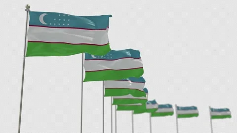 Uzbekistan Row Of Flags Animation Include Alpha Channel  Stock Footage 163612572