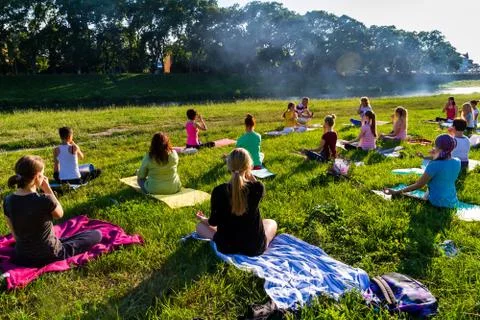 In Uzhgorod passed an open-air exercise - Yoga for all Stock Photos