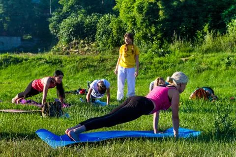 In Uzhgorod passed an open-air exercise - Yoga for all Stock Photos