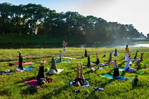 In Uzhgorod passed an open-air exercise - Yoga for all Stock Photos