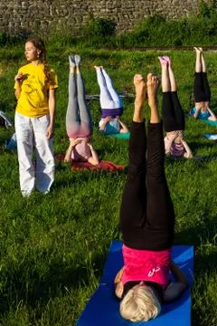 In Uzhgorod passed an open-air exercise - Yoga for all Stock Photos