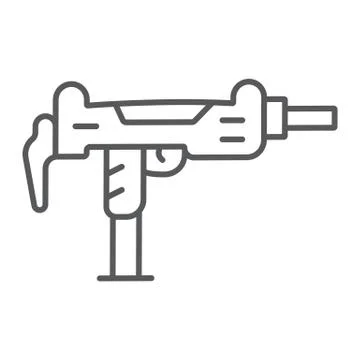 Uzi gun thin line icon, army and military, gun machine sign, vector graphics, a Stock Illustration