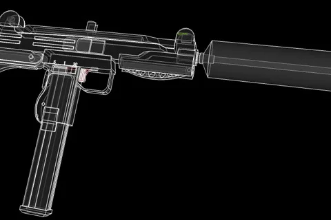 UZI gun wireframe  Stock Footage 1072189