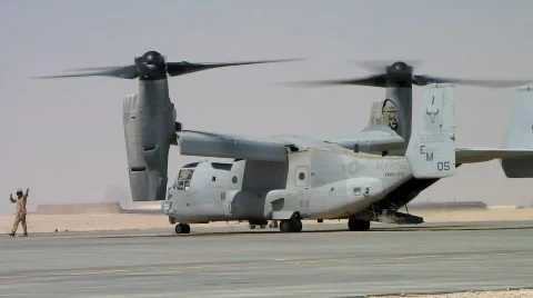V-22 Osprey prepares for Takeoff c Stock Footage 685945