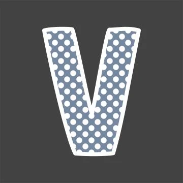 V alphabet vector letter with white and blue polka dots on black background Stock Illustration