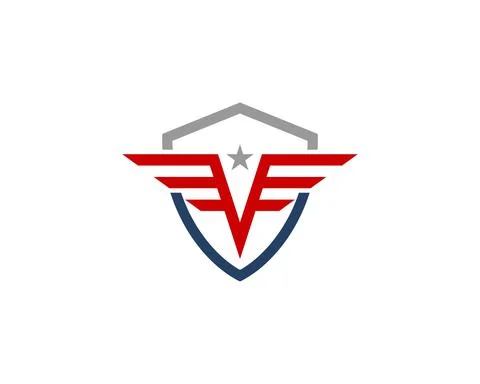 V and E letter inside the shield logo Illustrazione stock