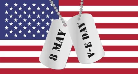 The V-E Day. Soldier medallion on a background of the US flag. イラスト素材