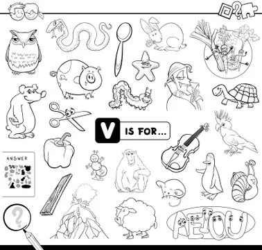 V is for educational game coloring book 스톡 일러스트