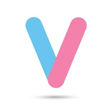 V font vector with blue and pink color on White background, Futuristic font,  Stock Illustration