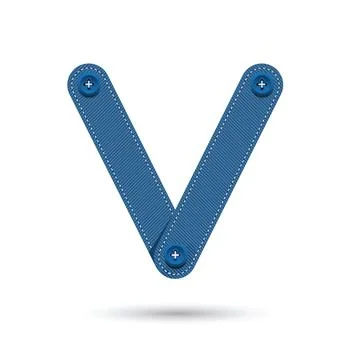 V font vector with blue Jeans on White background, Futuristic font, Cosmic, V Stock Illustration