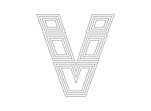 V font vector.  Condensed thin, Parallel stylize line letter. Thin monochrome Stock Illustration