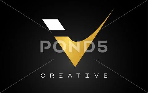 V Golden Letter Logo with Creative Modern Look and Gold Texture. ~ Clip ...