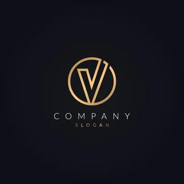 V initial letter logo circle shape element golden color design. Stock Illustration