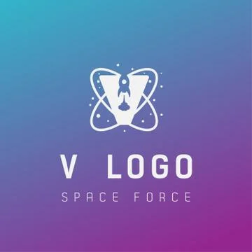 V initial space force logo design galaxy rocket vector in gradient background イラスト素材