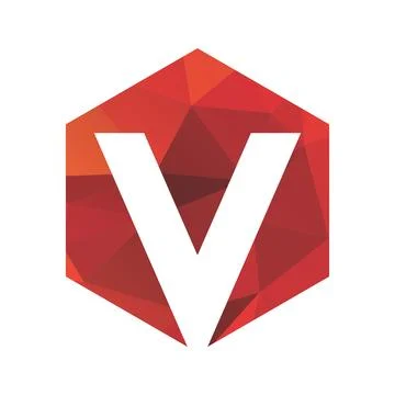V initials red polygonal logo and vector icon Stock Illustration
