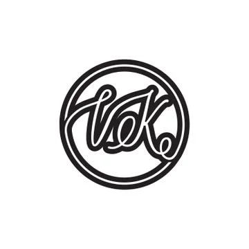 V K circle lines script letter logo design vector Stock Illustration