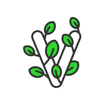 V-label, icon in line design, green. V-label, vegan, vegetarian, certification Stock Illustration
