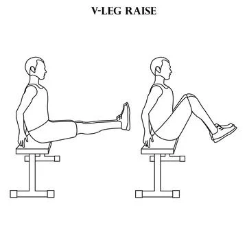 V-Leg raise exercise strength workout vector illustration outline Stock Illustration