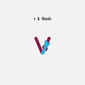 V-  Letter abstract icon &amp; hands logo design vector template.Business offer,p Stock Illustration