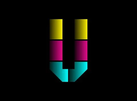 V letter font, vector logo made of Cmyk color. Dynamic split blue, pink, yell Stock Illustration