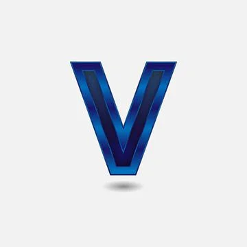 V letter with glitter rendering effect, blue color design, vector illustration Stock Illustration