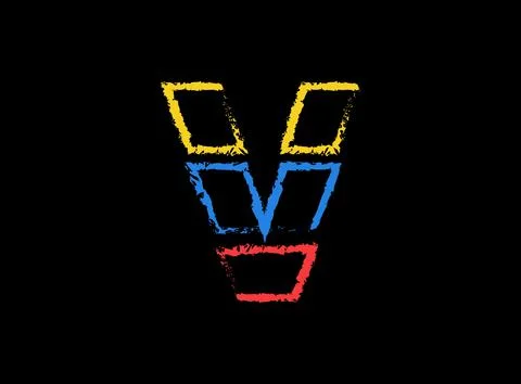 V letter hand write vector desing, brush font logo. Blue, red, yellow color o Stock Illustration