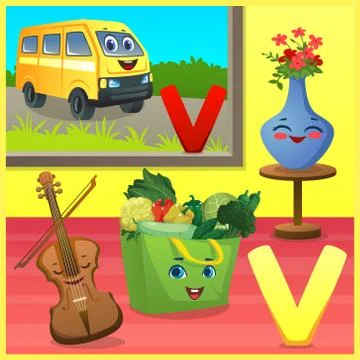 V letter for kids learning Stock Illustration