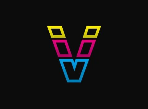 V letter logo, vector desing font .Dynamic cmyk split blue, pink, yellow colo Stock Illustration