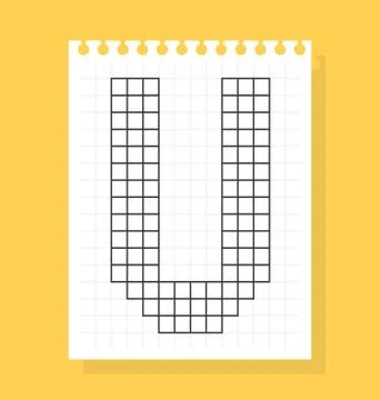 V letter on notepad sheet of squared paper, made of squares. Vector illustrat Stock Illustration