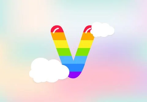 V Letter Rainbow patterns design, abstract rainbow letter for kids, love, f.. Stock Illustration