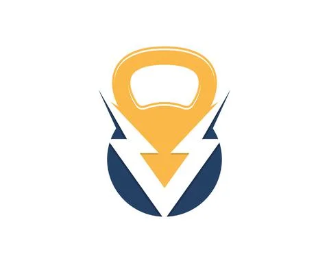V Letter thunderbolt inside the gym kettle bell Stock Illustration