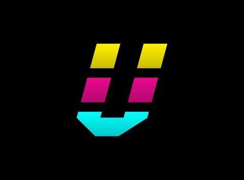 V letter vector desing, Cmyk color font logo, . Dynamic split blue, pink, yel Stock Illustration