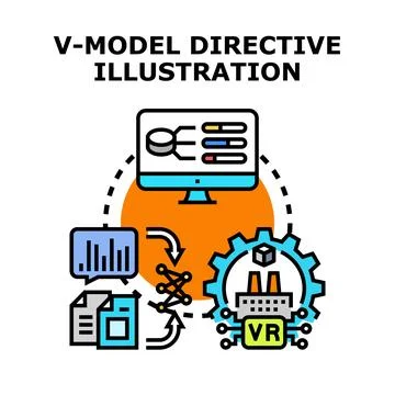 V model directive illustration with engineering development process Illustrazione stock
