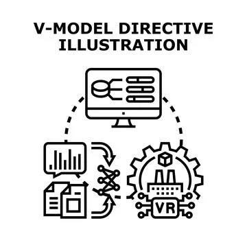 V model directive illustration with engineering development process 스톡 일러스트