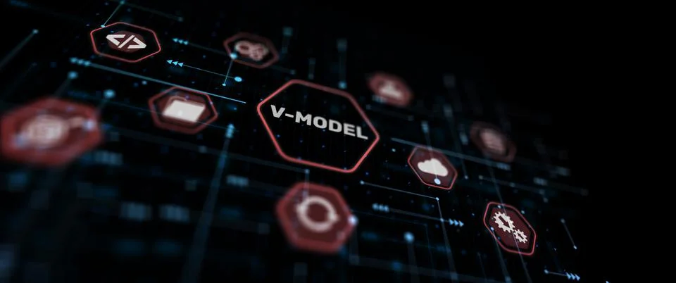V-Model system and software development lifecycle methodology. Technology Illustrazione stock