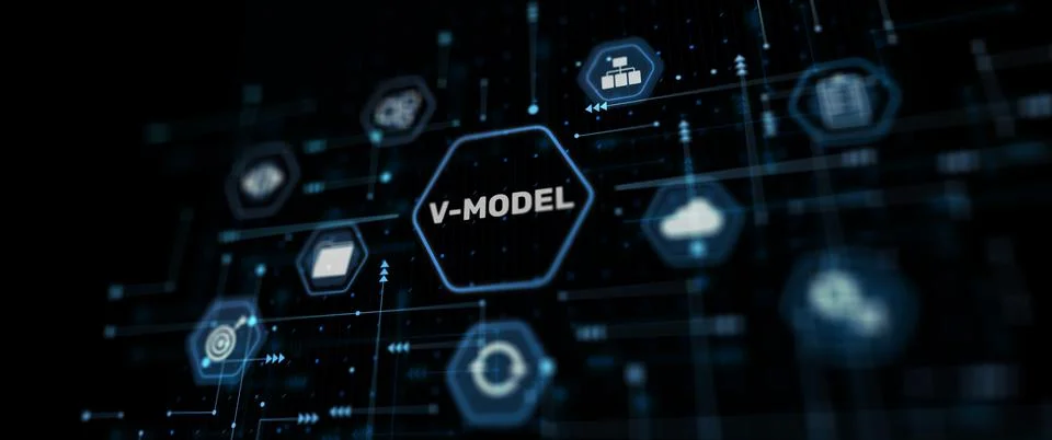 V-Model system and software development lifecycle methodology. Technology Illustrazione stock