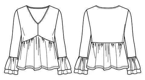 V neck long sleeved top Stock Illustration