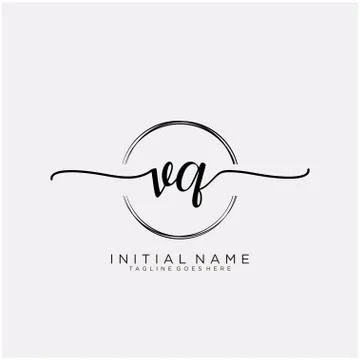 V Q Initial handwriting logo with circle template vector Stock Illustration