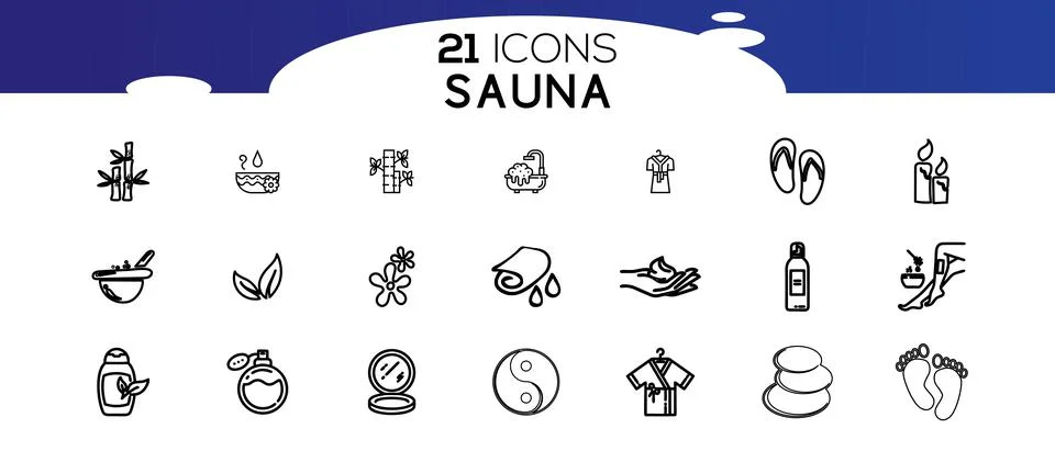 V Sauna elements - thin line web icon set.Icons in flat, contour, outline, th Stock Illustration