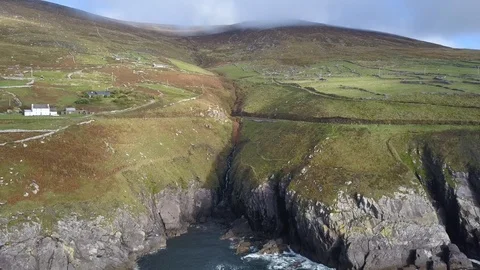 V-Shaped Junction Near Cliffs on Dingle-Ring-Road in Ireland Shot with 4k Drone Video stock 89511014