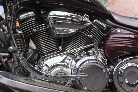 V-shaped motorcycle engine, 2 Cylinders Foto stock