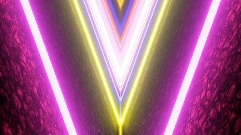 V Shaped Neon Angled Line Tubes Endless 3D Colorful Tunnel Glowing Illustrazione stock