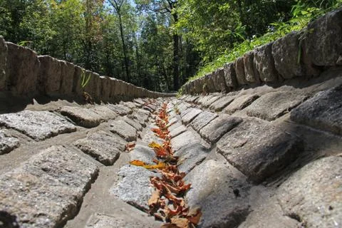 V Shaped Stone Gutter in a Park Stock Photos