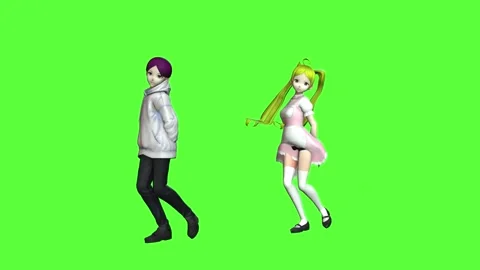 V-Tuber Style Dance Couple on Green Screen Stock Footage 318217161