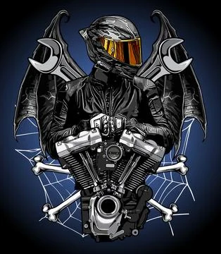 V-twin engine and biker vector template Stock Illustration
