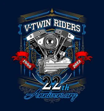 V twin engine and cream color ornaments Stock Illustration