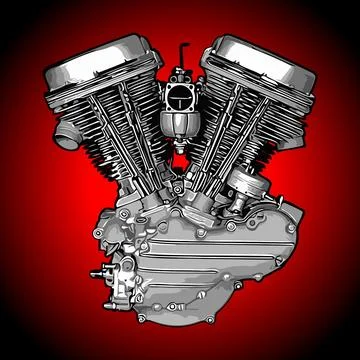 V-twin engine on gray background Illustrazione stock