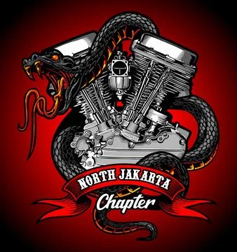 V-twin engine wrapped in snake Stock Illustration